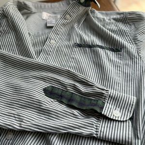 Talbots Green/ White Pin Stripe Button Down Long Sleeve Dress Shirt, Petite